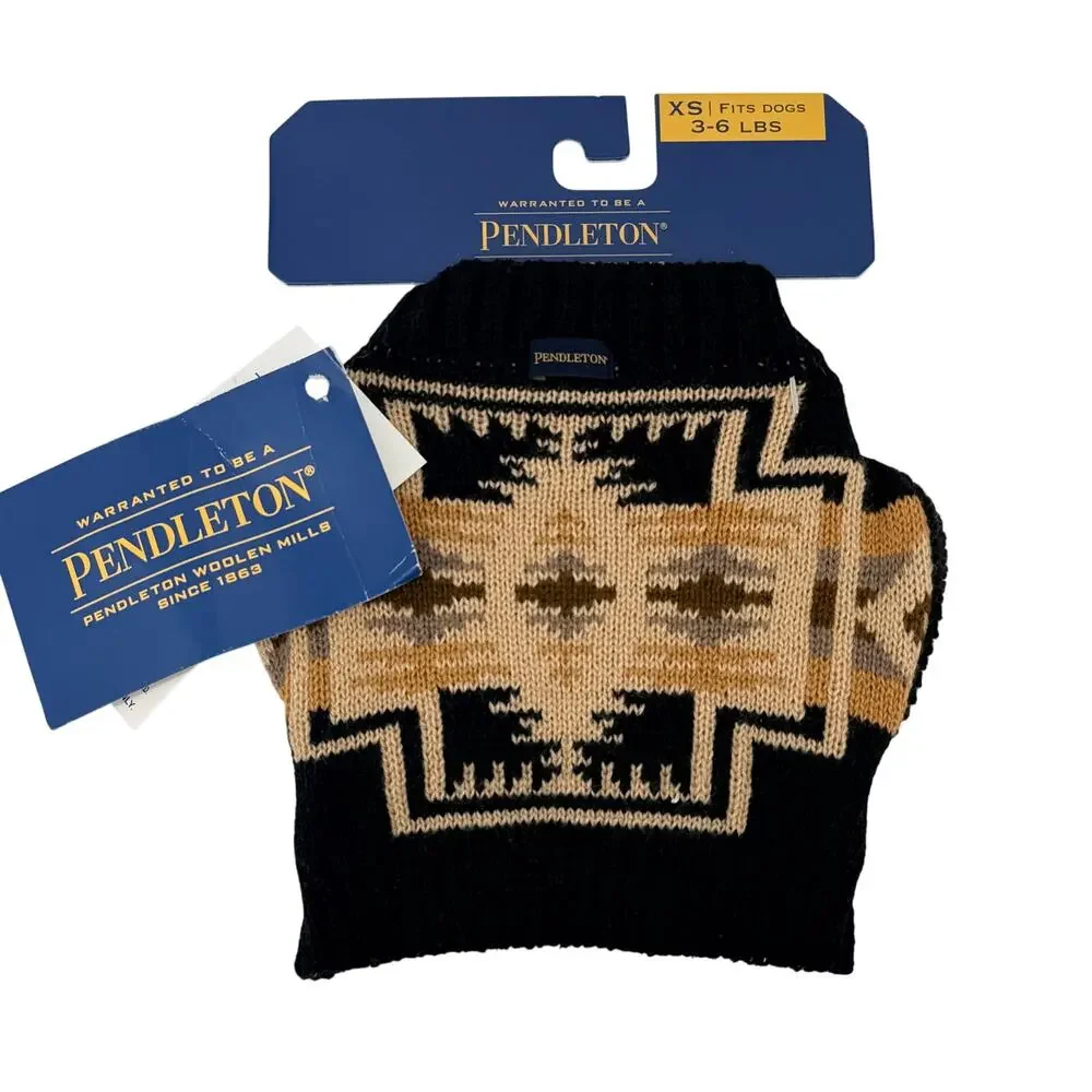 Pendleton Harding Aztec Knit Dog Pet Sweater Sz XS 3-6lbs Black Tan